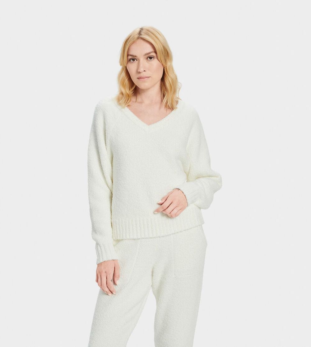 Ugg Paula V Neck Sweater - Womens Pullover - White - NZ (8296IGPBO)